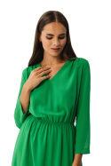 Sukienka warstwowa szyfonowa midi dekolt V rękaw 7/8 zielona S354