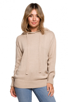 Sweter damski z kapturem do bioder fason bluzy ściągacz S/M beżowy BK073