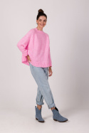 Sweter damski oversize nietoperzowe rękawy gruby splot różowy BK105