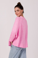 Sweter damski oversize nietoperzowe rękawy gruby splot różowy BK105
