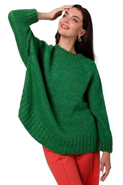 Sweter damski oversize nietoperzowe rękawy gruby splot szmaragdowy BK105 Sweter damski oversize nietoperzowe rękawy gruby splot szmaragdowy BK105
