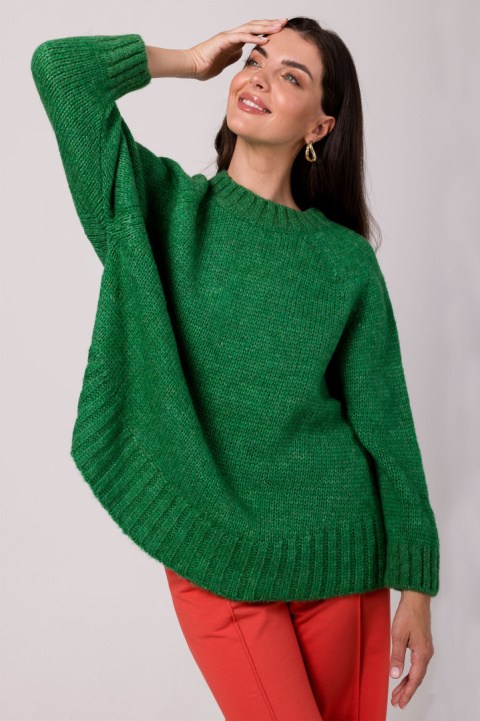 Sweter damski oversize nietoperzowe rękawy gruby splot szmaragdowy BK105 Sweter damski oversize nietoperzowe rękawy gruby splot szmaragdowy BK105