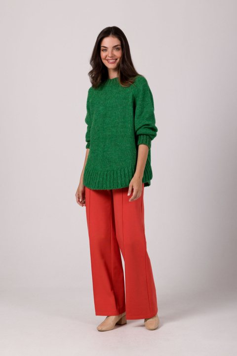 Sweter damski oversize nietoperzowe rękawy gruby splot szmaragdowy BK105 Sweter damski oversize nietoperzowe rękawy gruby splot szmaragdowy BK105