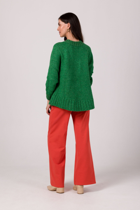 Sweter damski oversize nietoperzowe rękawy gruby splot szmaragdowy BK105 Sweter damski oversize nietoperzowe rękawy gruby splot szmaragdowy BK105