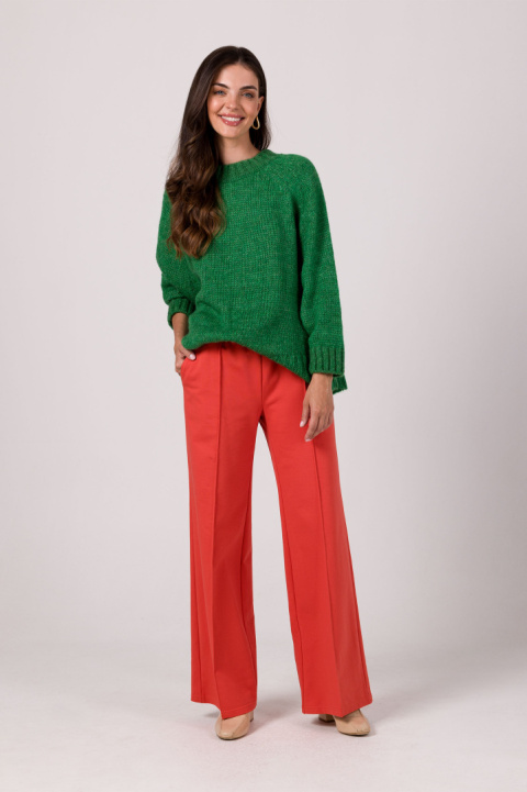 Sweter damski oversize nietoperzowe rękawy gruby splot szmaragdowy BK105 Sweter damski oversize nietoperzowe rękawy gruby splot szmaragdowy BK105