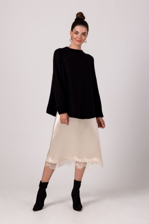 Sweter damski oversize nietoperzowe rękawy gruby splot czarny BK105 Sweter damski oversize nietoperzowe rękawy gruby splot czarny BK105
