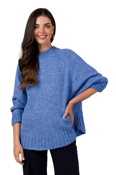 Sweter damski oversize nietoperzowe rękawy gruby splot lazurowy BK105 Sweter damski oversize nietoperzowe rękawy gruby splot lazurowy BK105