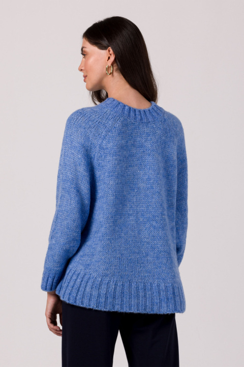 Sweter damski oversize nietoperzowe rękawy gruby splot lazurowy BK105 Sweter damski oversize nietoperzowe rękawy gruby splot lazurowy BK105