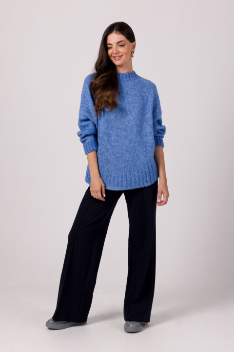 Sweter damski oversize nietoperzowe rękawy gruby splot lazurowy BK105 Sweter damski oversize nietoperzowe rękawy gruby splot lazurowy BK105