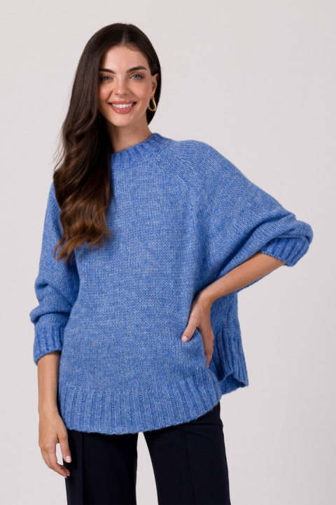 Sweter damski oversize nietoperzowe rękawy gruby splot lazurowy BK105 Sweter damski oversize nietoperzowe rękawy gruby splot lazurowy BK105