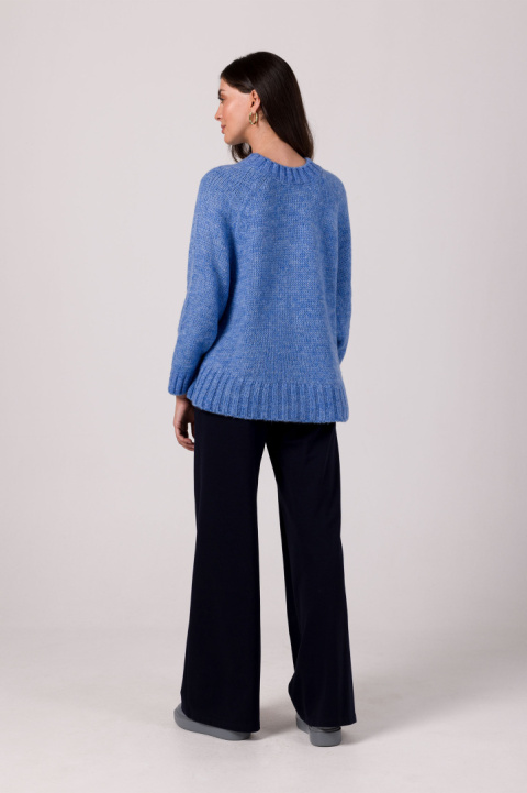 Sweter damski oversize nietoperzowe rękawy gruby splot lazurowy BK105 Sweter damski oversize nietoperzowe rękawy gruby splot lazurowy BK105