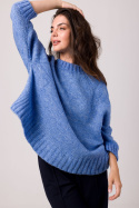 Sweter damski oversize nietoperzowe rękawy gruby splot lazurowy BK105