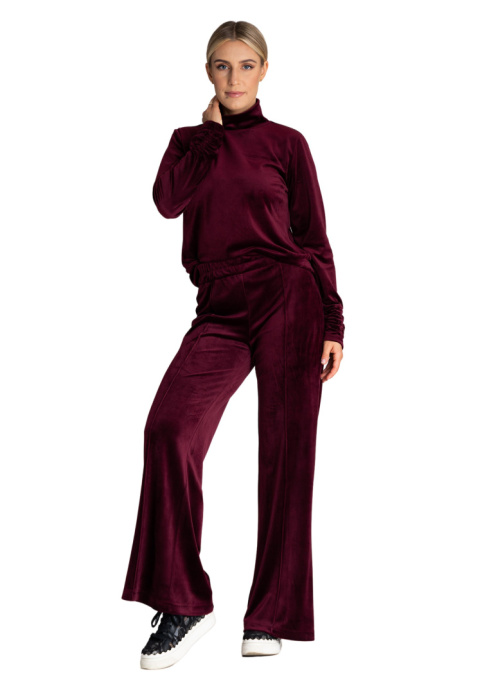 Bluza damska welurowa z golfem długie rękawy z marszczeniem bordowa M967 Bluza damska welurowa z golfem długie rękawy z marszczeniem bordowa M967