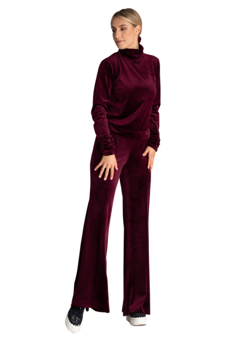 Bluza damska welurowa z golfem długie rękawy z marszczeniem bordowa M967 Bluza damska welurowa z golfem długie rękawy z marszczeniem bordowa M967