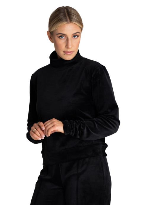 Bluza damska welurowa z golfem długie rękawy z marszczeniem czarna M967 Bluza damska welurowa z golfem długie rękawy z marszczeniem czarna M967