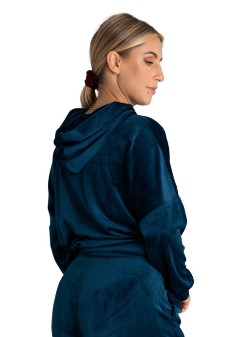 Bluza damska welurowa z luźnym kapturem kieszeń kangurka morska M969 Bluza damska welurowa z luźnym kapturem kieszeń kangurka morska M969