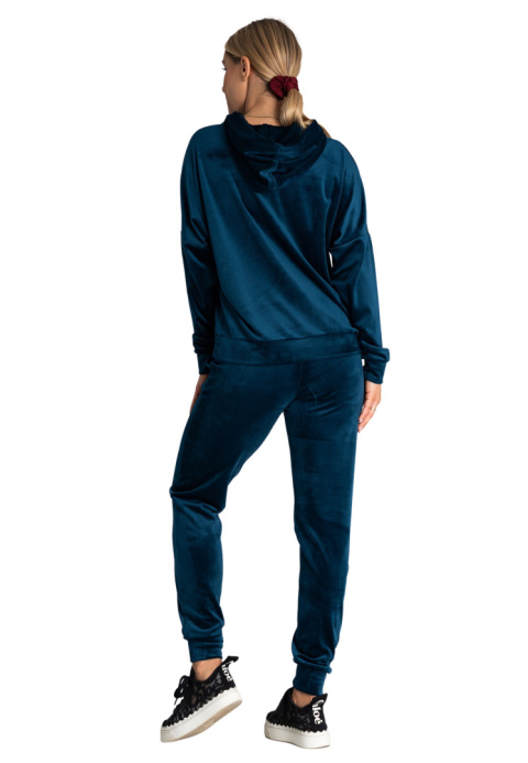 Bluza damska welurowa z luźnym kapturem kieszeń kangurka morska M969 Bluza damska welurowa z luźnym kapturem kieszeń kangurka morska M969