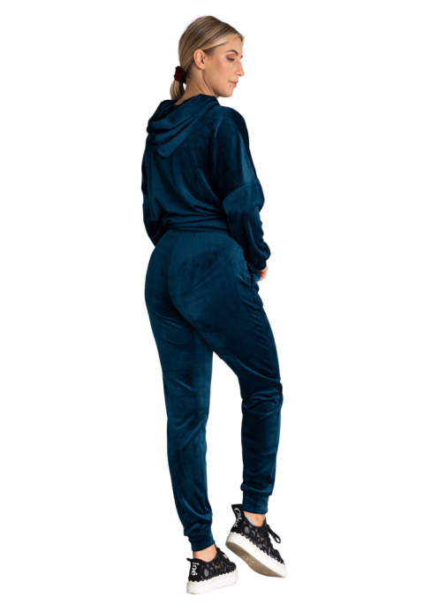 Bluza damska welurowa z luźnym kapturem kieszeń kangurka morska M969 Bluza damska welurowa z luźnym kapturem kieszeń kangurka morska M969