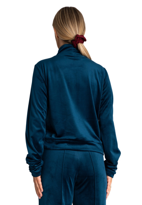 Bluza damska welurowa z golfem długie rękawy z marszczeniem morska M967 Bluza damska welurowa z golfem długie rękawy z marszczeniem morska M967