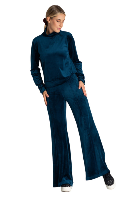 Bluza damska welurowa z golfem długie rękawy z marszczeniem morska M967 Bluza damska welurowa z golfem długie rękawy z marszczeniem morska M967