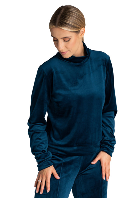 Bluza damska welurowa z golfem długie rękawy z marszczeniem morska M967 Bluza damska welurowa z golfem długie rękawy z marszczeniem morska M967