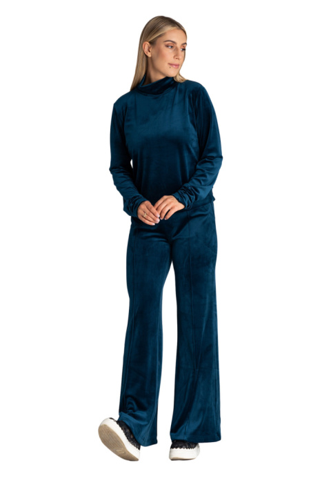 Bluza damska welurowa z golfem długie rękawy z marszczeniem morska M967 Bluza damska welurowa z golfem długie rękawy z marszczeniem morska M967