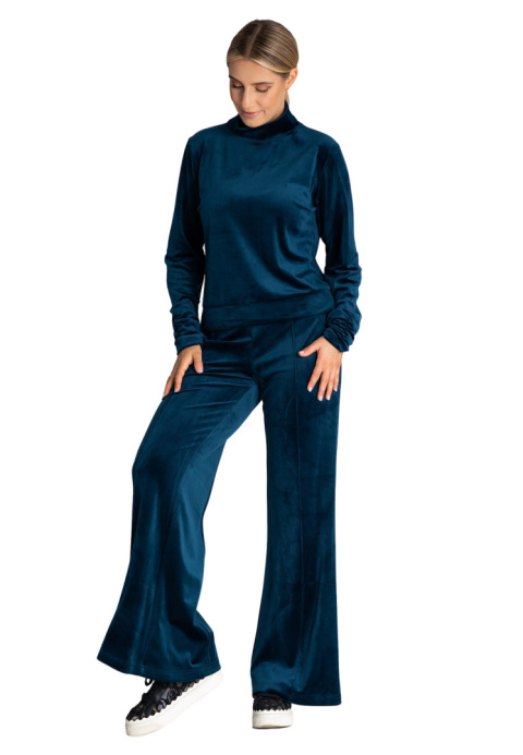 Bluza damska welurowa z golfem długie rękawy z marszczeniem morska M967 Bluza damska welurowa z golfem długie rękawy z marszczeniem morska M967