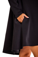 Sukienka mini trapezowa luźna z golfem długi rękaw dresowa czarna A609