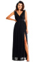 Elegancka sukienka maxi głęboki dekolt na plecach bez rękawów czarna A625