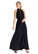 Sukienka maxi bez rękawów rozkloszowana guma w pasie stójka czarna M945