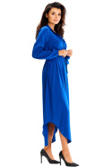 Sukienka maxi koszulowa luźna rozpinana pasek długi rękaw niebieska A601