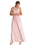Sukienka maxi bez rękawów rozkloszowana guma w pasie stójka różowa M945