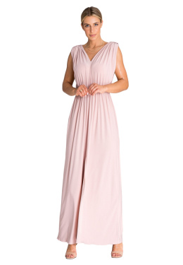 Sukienka maxi bez rękawów na ramiączkach guma w pasie pęknięcie różowa M947