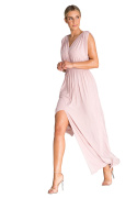 Sukienka maxi bez rękawów na ramiączkach guma w pasie pęknięcie różowa M947