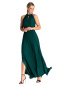Sukienka maxi bez rękawów rozkloszowana guma w pasie stójka zielona M945