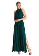 Sukienka maxi bez rękawów rozkloszowana guma w pasie stójka zielona M945