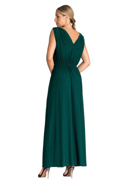Sukienka maxi bez rękawów na ramiączkach guma w pasie pęknięcie zielona M947