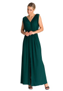Sukienka maxi bez rękawów na ramiączkach guma w pasie pęknięcie zielona M947
