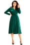 Sukienka elegancka midi rozkloszowana kołnierz długi rękaw zielona A604