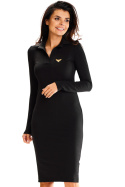 Sukienka midi dopasowana elastyczna dresowa długi rękaw czarna A605
