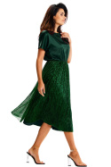 Sukienka midi z krótkim rękawem rozkloszowana gumka w pasie zielona A627