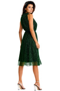 Sukienka midi z siatki lekka bez rękawów dekolt halter pasek zielona A629