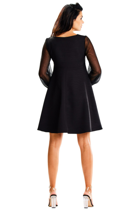 Sukienka trapezowa mini elegancka zwiewna długi rękaw czarna A622 Sukienka trapezowa mini elegancka zwiewna długi rękaw czarna A622