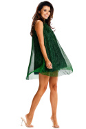 Sukienka mini z siatki bez rękawów elegancka ze stójką zwiewna zielona A623