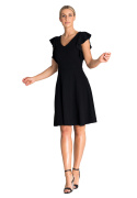 Sukienka mini rozkloszowana dekolt V krótki rękaw z falbankami czarna M946