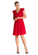 Sukienka mini rozkloszowana dekolt V krótki rękaw z falbankami czerwona M946
