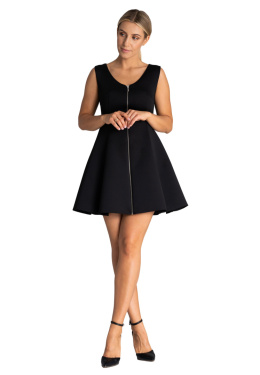 Sukienka mini z pianki bez rękawów rozkloszowana rozpinana czarna M972