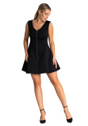 Sukienka mini z pianki bez rękawów rozkloszowana rozpinana czarna M972