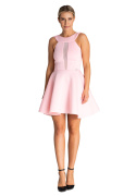 Sukienka mini z pianki bez rękawów rozkloszowana dopasowana różowa M974