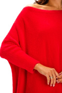 Sukienka swetrowa mini oversize szeroki dekolt długi rękaw czerwona A618